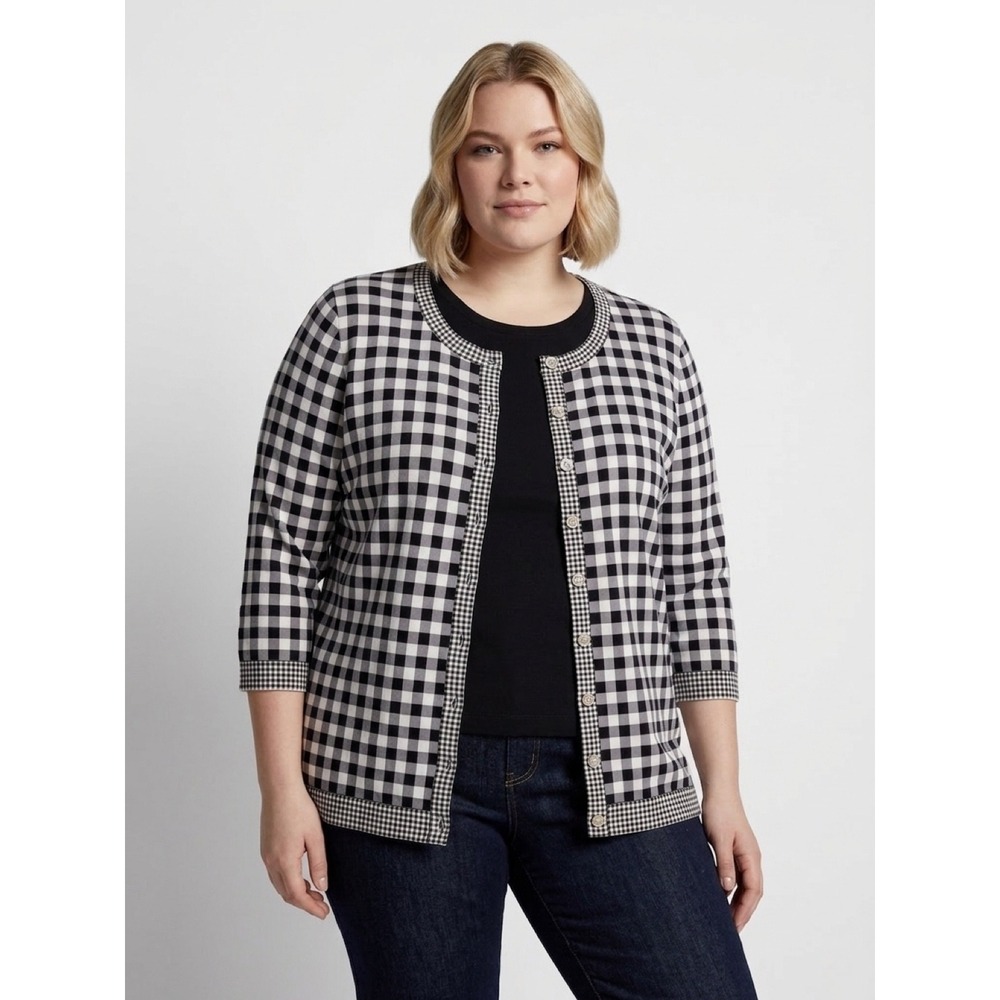 Women's Talbots Black & White Gingham Button Front Cardigan Sweater Plus SZ 1X